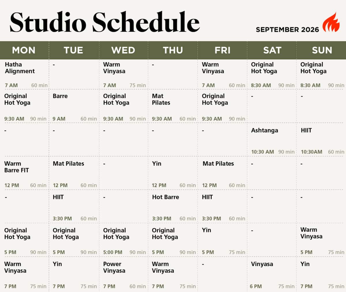 September Studio Schedule