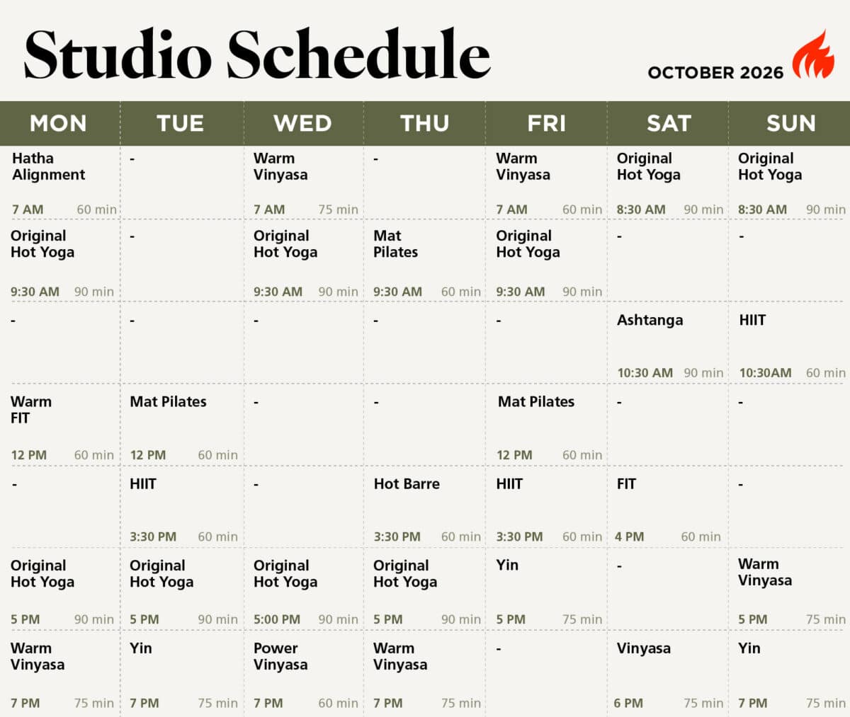 October Studio Schedule